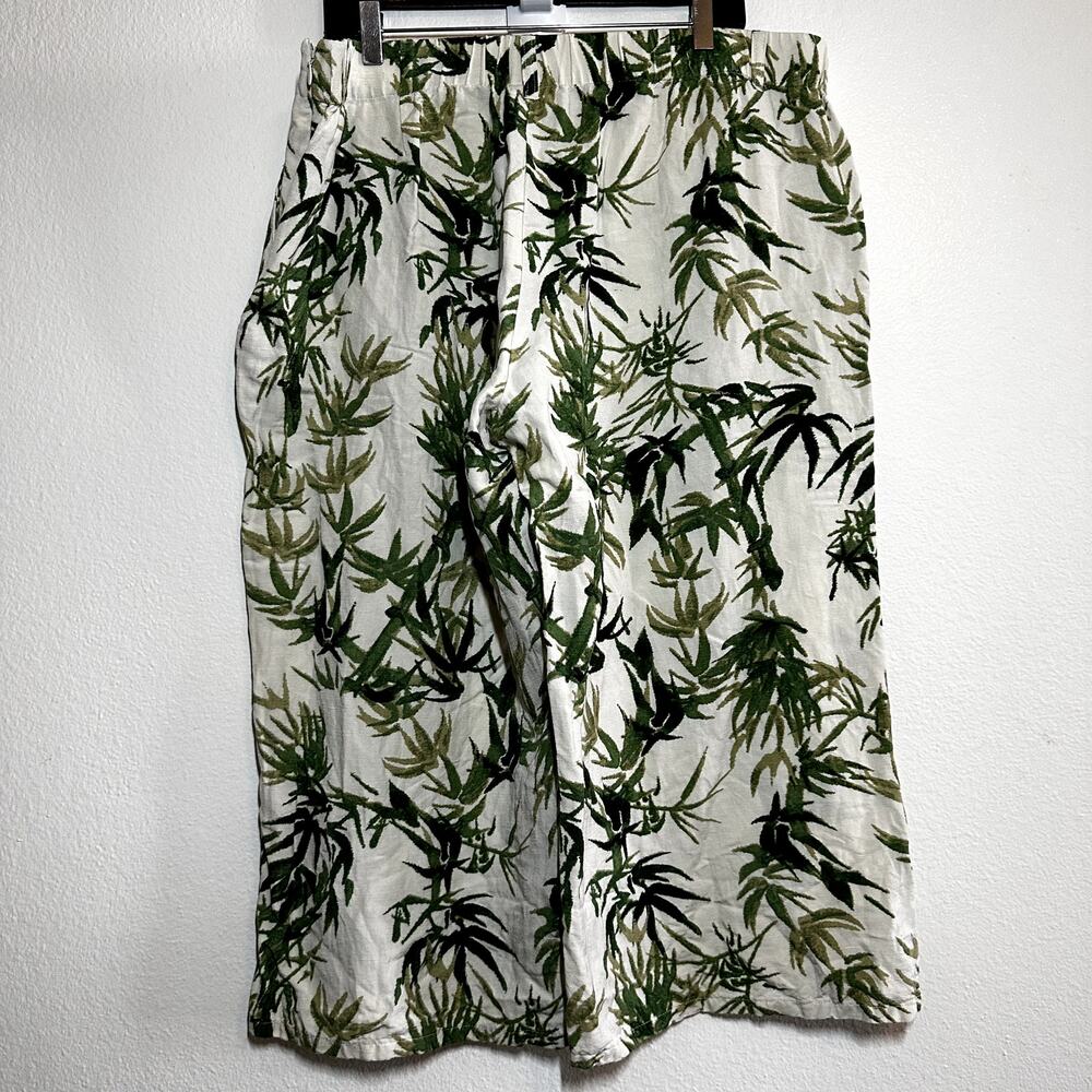 J.Jill Linen Culotte Pants Barley Bamboo Tropical Palm Leaf Wide Crop XL Petite - Picture 7 of 7